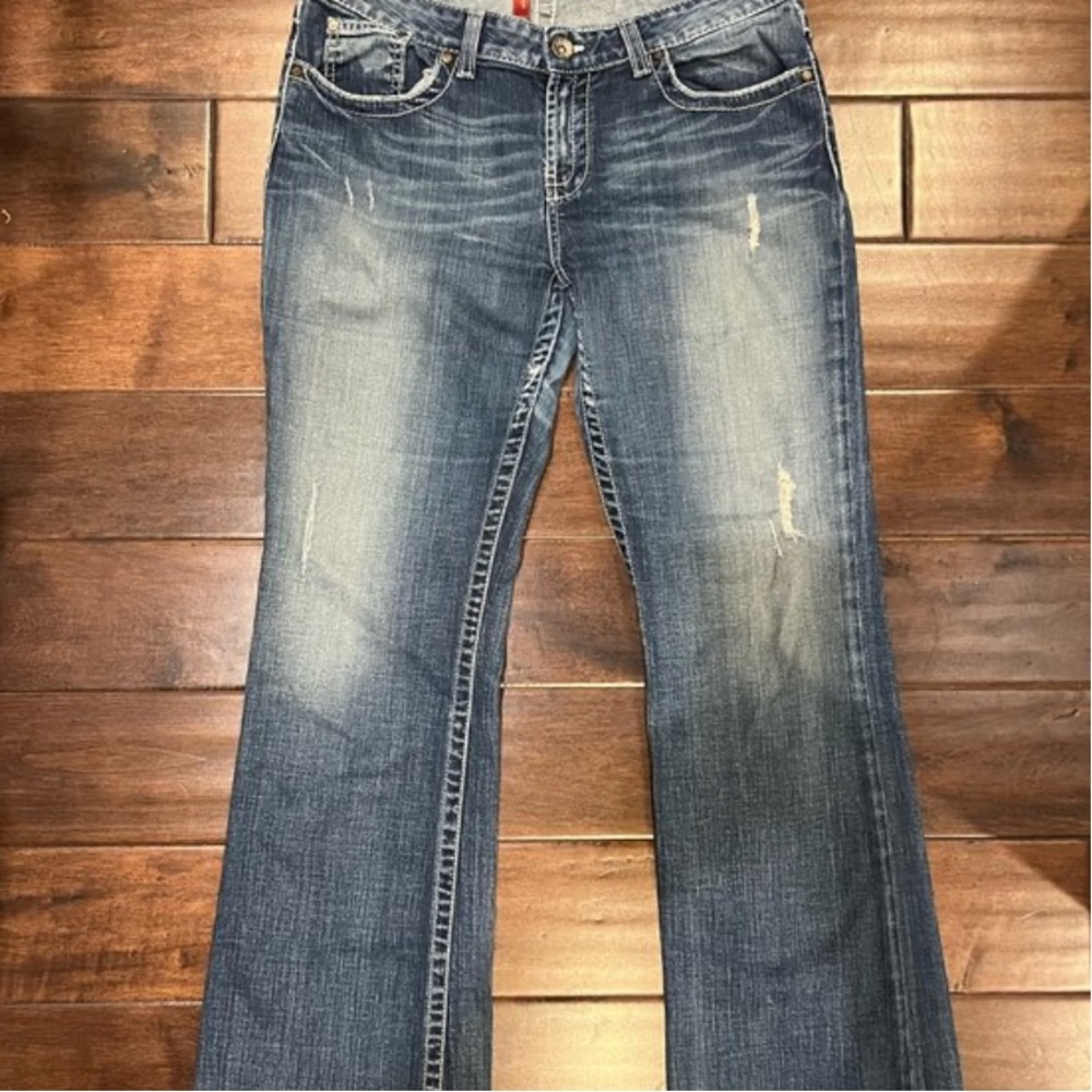 BKE Women's Boot Cut Jeans - Distressed Blue